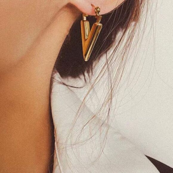 Gold geo hoop earrings #852 - Picture 1 of 4